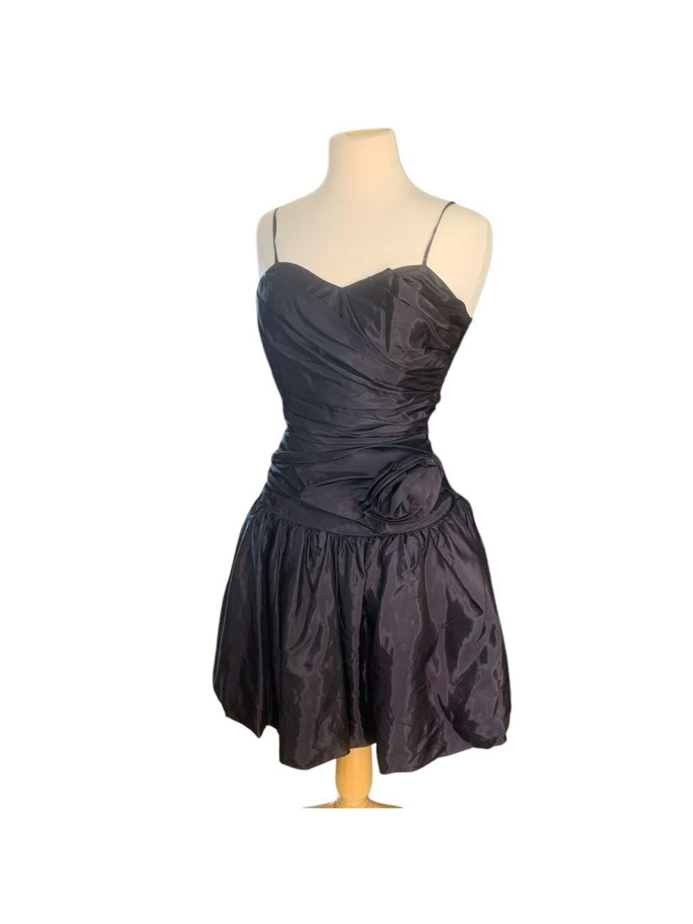 Vintage Steppin’ Out black ruched bodice with puffy skirt mini dress size 7